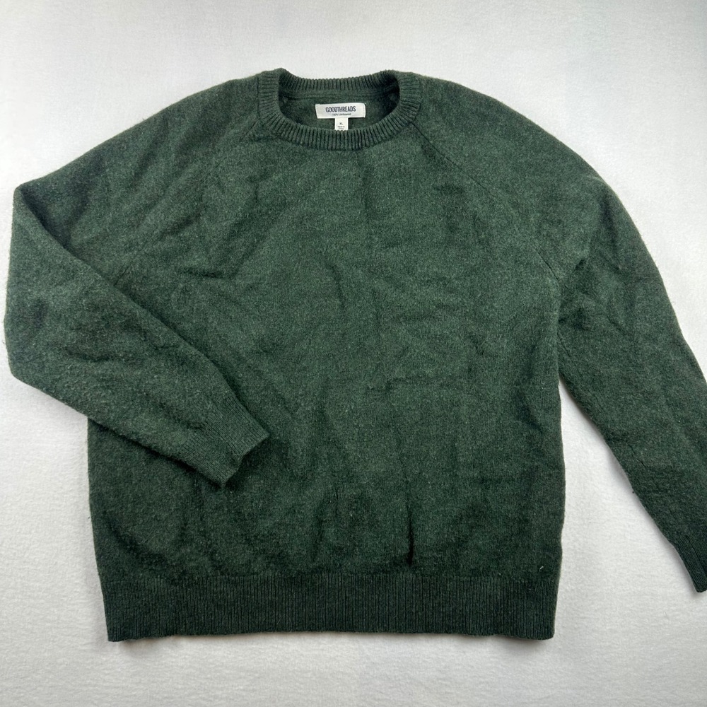 Goodthreads Sweater Mens XL Green Lambswool Crew Neck Raglan Long Sleeve Casual